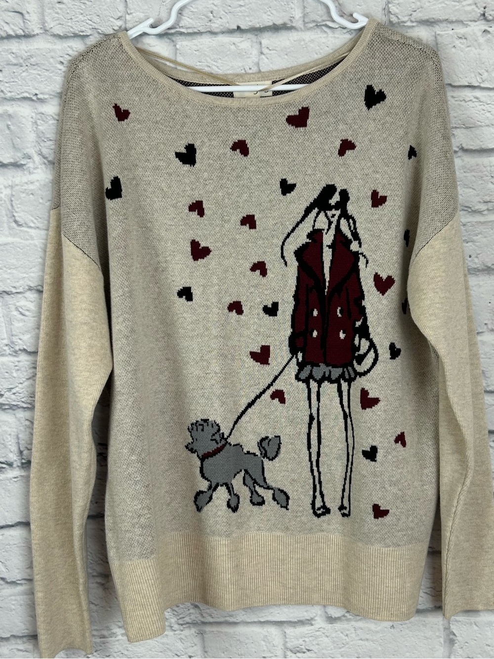 Maison Jules Women’s Large Paris Girl Poodle Heart Graphic Knit Sweater